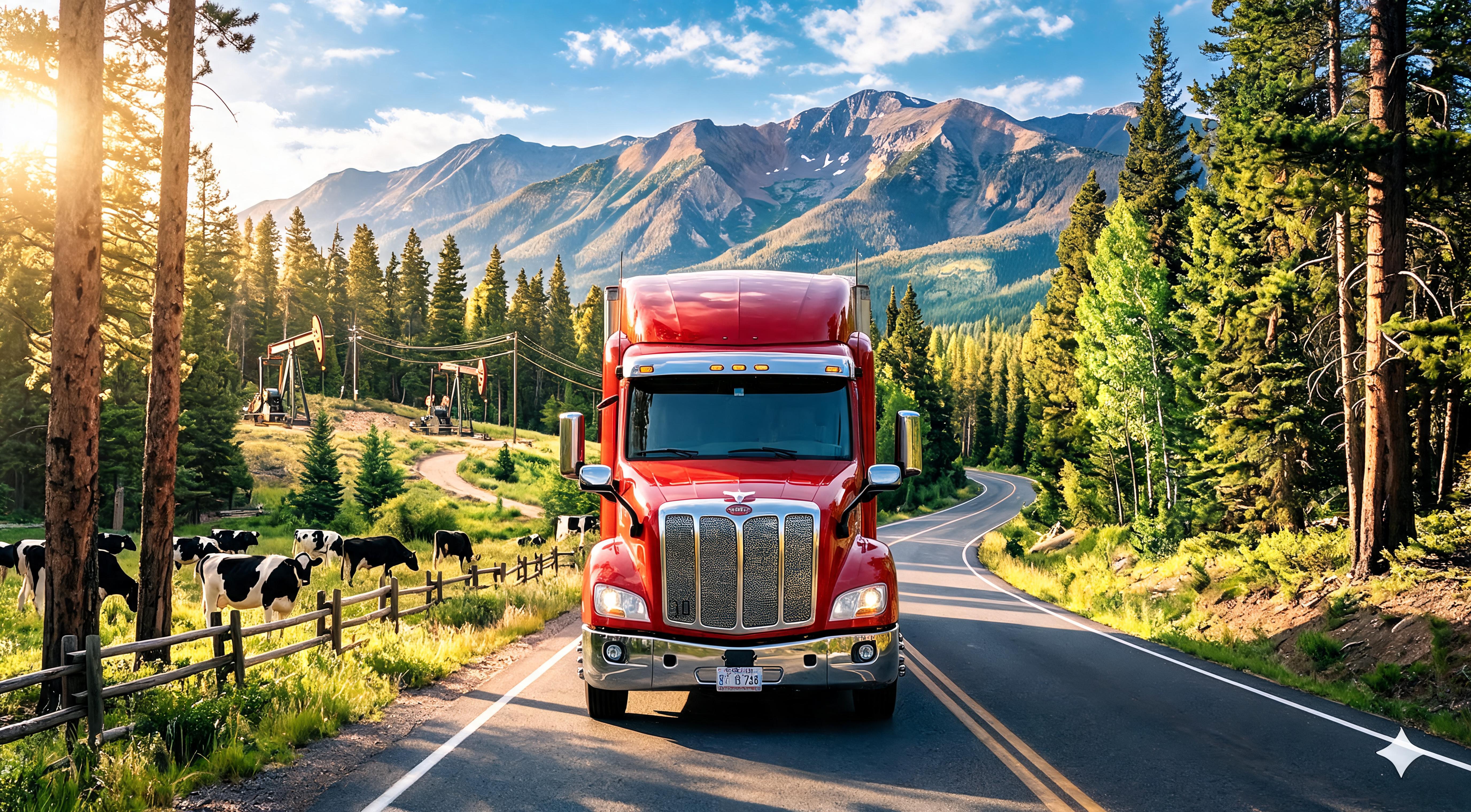 Truck green trees